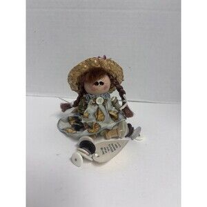 Vintage Wooden Button Doll Shelf Sitter, Wooden Spools W/Tags Bee Hive Dress